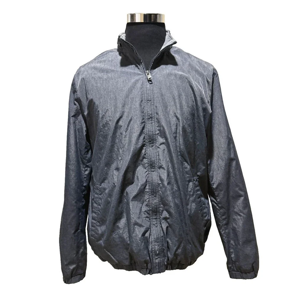 Banana Republic Mens M Packable Windbreaker Jacket Hidden Hood Full Zip Gray